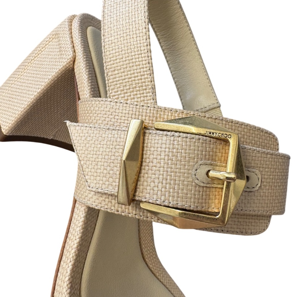 NEW Jimmy Choo Hawke 70 Block Heel Sandals in Natural/Gold sizes 35.5, 37.5 $895 - Picture 10 of 16